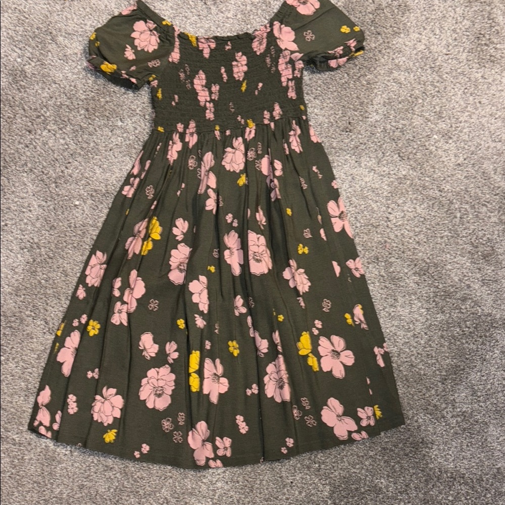 Floral Kids Dress in Green and Pink